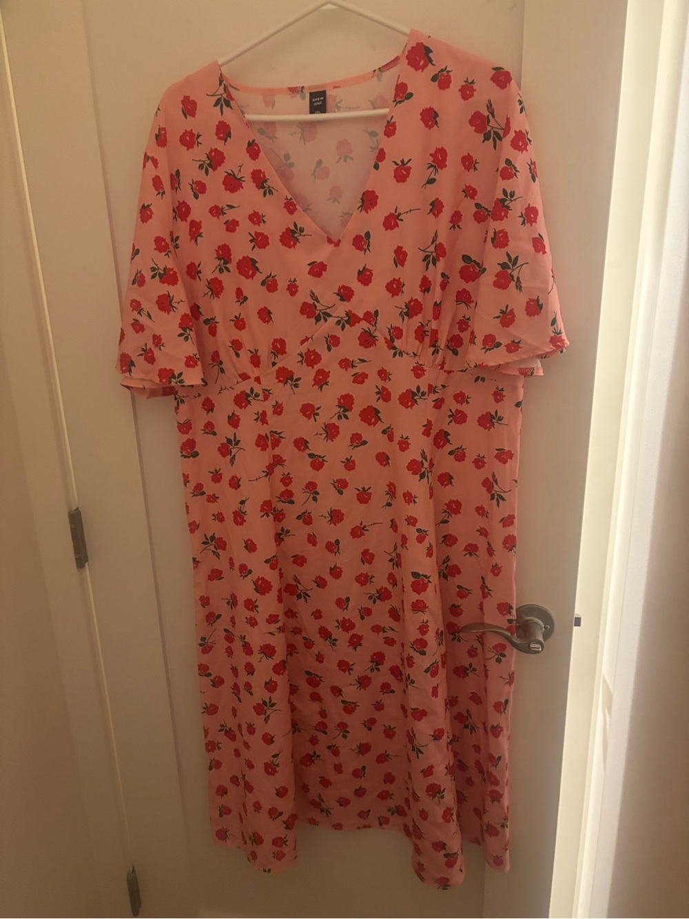 Floral V-Neck Pink Midi Dress